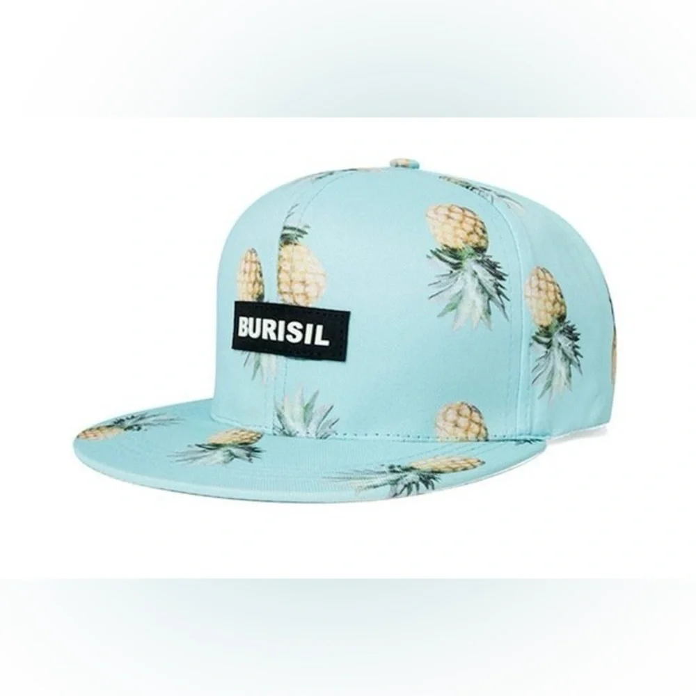 NWT Kid’s Burisil Snapback Hat Teal Multicolor Adjustable Pineapple Cap 6 Panel
